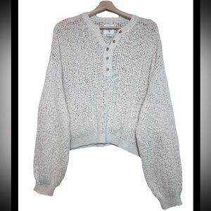 NWT Billabong Large Open Knit 3/4 Button Up Cream Oversized Sweater
